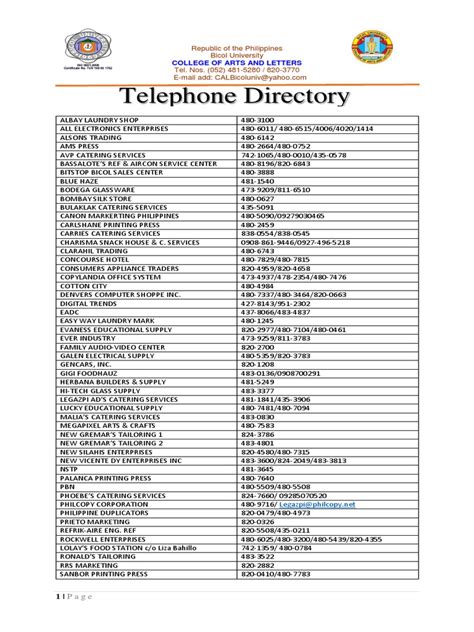 Phone Numbers and Directory .